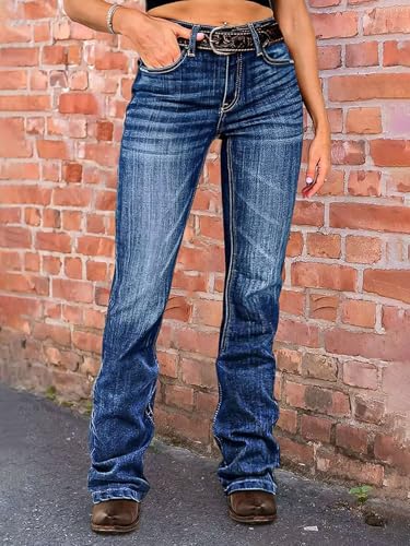 Flamingals Women's Boot Cut Jeans Trendy Tummy Control Stretch Flare Denim Jeans Without Belt3