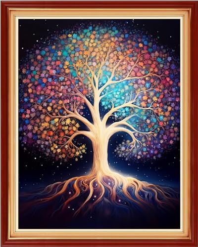 Image of Dooxvey Cross Stitch Kits for Adults Stamped Full Range of Embroidery Starter Kits for Beginners 11CT Printed Cross Stitch Patterns Needlepoint Kits Stamped Crossstitching-Dream Tree 16x20 inch