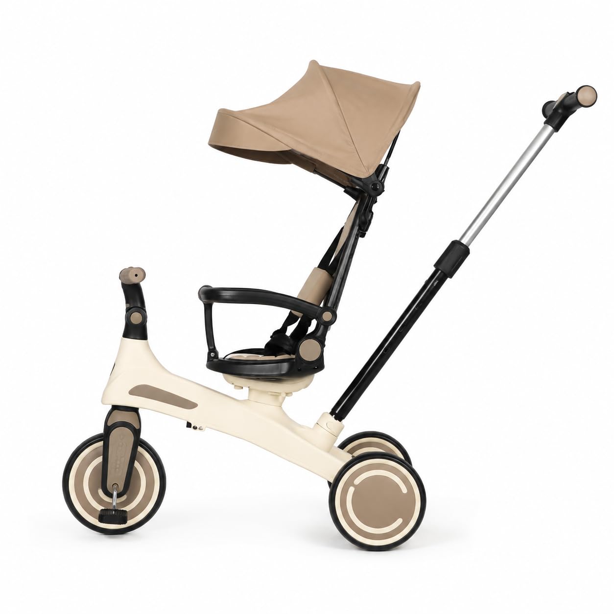 Triciclo Pieghevole per Bambini 1-4 Anni con Manubrio per Genitori - Bicicletta Evolutiva fino a 20kg - Monopattino Bambino Regolabile con Struttura Ergonomica, Beige (Premium)