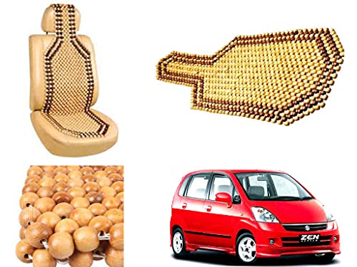 Image of Car Bead Seat Wooden Beads Cushion Cover Pad for Maruti Suzuki Zen Estilo Type 1, Acupressure Sitting Seat Cover | Cream Color - Pack of 1