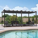 PURPLE LEAF 12' X 20' Outdoor Pergola with Retractable Canopy Aluminum Shelter for Porch Garden Sun