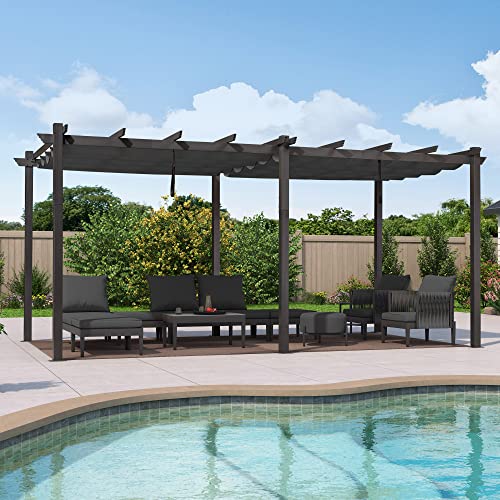 Purple Leaf 12' X 20' Outdoor Pergola With Retractable Canopy Aluminum Shelter For Porch Garden Sun Shade Beach Pavilion Grape Trellis Grill Gazebo Modern Backyard Deck Metal Patio Pergola Gray #TOP3
