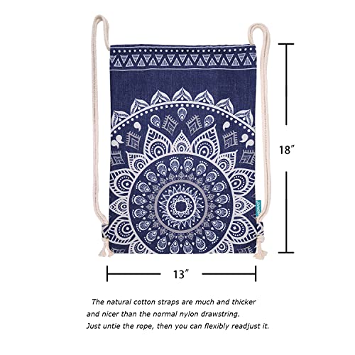 Miomao Drawstring Backpack Gym Sack Pack Mandala Style String Bag With Pocket Canvas Sinch Sack Sport Cinch Pack Christmas Gift Bags Beach Rucksack 13 X 18 Inches Navy Blue #TOP3