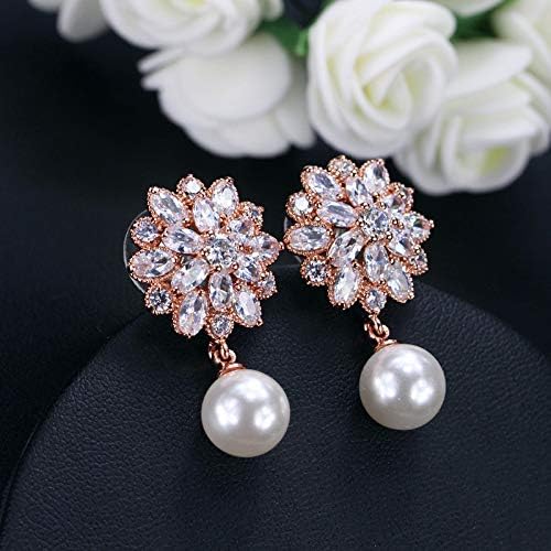 Pendientes de alta joyería con perla drop y circonita cúbica rosa 2