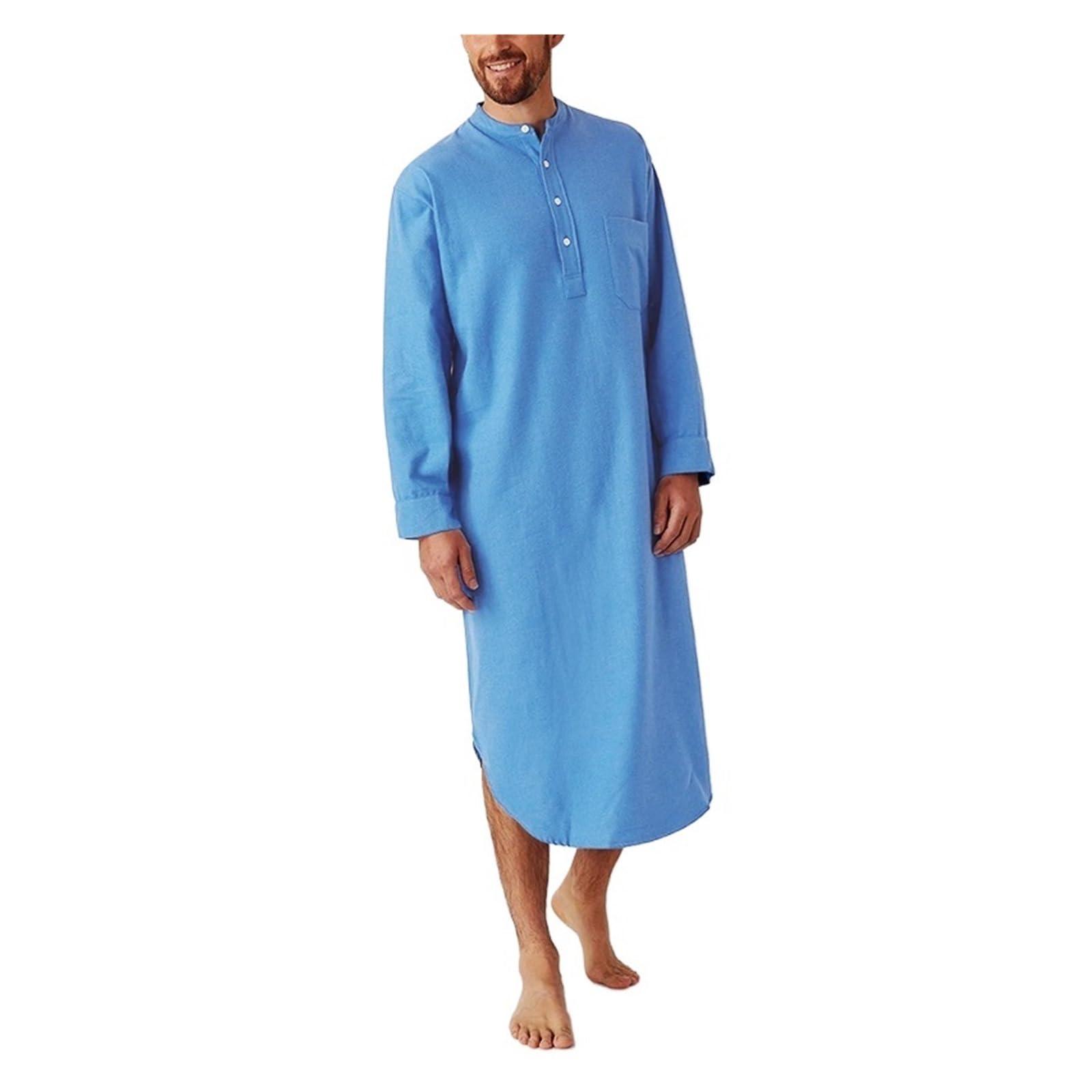 Accappatoio Uomo Accappatoio da notte uomo in cotone con bottoni, tinta unita, collo alto, manica lunga, alla moda, ampio