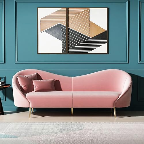 Image of Rosewood Luxury Sofa in Premium Velvet-Fabric | Solid Wood Structure | High Density Foam | Sturdy Golden Legs | Comfortable & Stylish Couch for Modern Living Room (Blush Pink, 3 Seater)