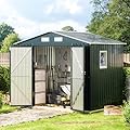 MistMo 6X8X6.4FT Outdoor Steel Storage Shed with Lockable Doors, One Clear Window,Ideal for Garden, Backyard, Patio Storage