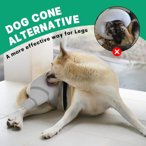 Image of Dog Rear Leg Sleeve to Stop Licking, Hind Leg Protector After TPLO Recovery, ACL Surgery, Wounds or Skin Issues, Soft Breathable Comfortable Cover for Large Medium Small Dogs, S,Right, Light Grey