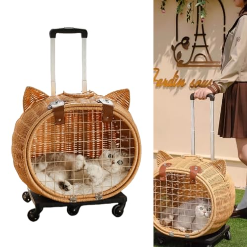 COMEDYKING ペット トロリーケース キャスター付き ペットバッグ キャリーリュック 多機能 猫 小型犬 キャスター 4輪360度回転 通気性 伸縮ハンドル 安定性 小型犬 猫 小動物 ポータブル 持ち運び簡単 手持ち 散歩 車 旅行 電車 旅行