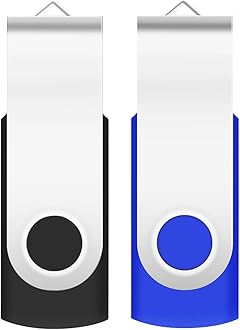 EASTBULL 8GB USB Flash Drive 2PCS, USB 2.0 Drive Swivel USB Stick Memory Stick Metal Pen Drive (Black & Blue)