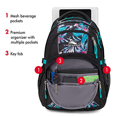 Image of High Sierra Swerve Laptop Backpack, Black /Tropic Nights /Turquoise, 19 x 13 x 7.75-Inch