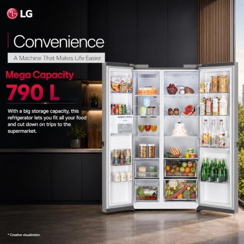 Image of LG 790 L, 3 Star, Frost-Free, Double Door, Wi-Fi Convertible, Smart Inverter, Side By Side Refrigerator with AI ThinQ (GL-B277GPZ3, Shiny Steel, 2026 Model, HygieneFresh+ & Door Cooling+)