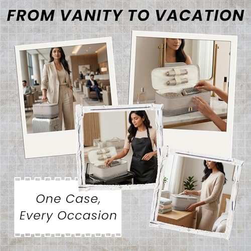 Image of OCEANEVO 2 Layer Travel Pouch for Dyson Airwrap with Makeup Sponge | Hair Accessories Tools Organizer Storage Bag (Bag Only) | 34 x 15 x 16 Cm - Beige Grey - 1 Year Warranty
