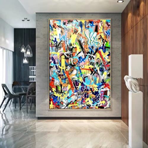 Art graffiti abstrait garçon tableau salon moderne sans cadre facile a encadrer