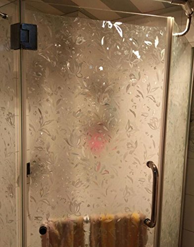 iEventStar 3D Decorative Tulip Flower Pattern Frosted Privacy Window Film Self adhesive Static Sticker for Bathroom Kitchen Living room (17.7" x 78.7")