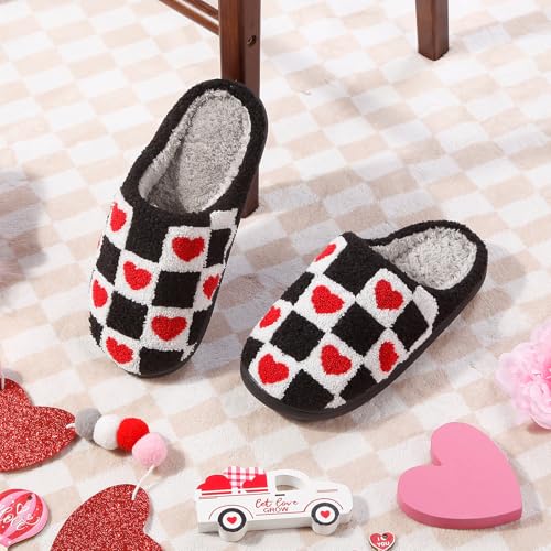 Image of Women's Men's Happy Face Heart-shaped Cat Slippers - Retro Leopard Print, Memory Foam, Soft Plush, Warm, Anti-Slip Home Shoes