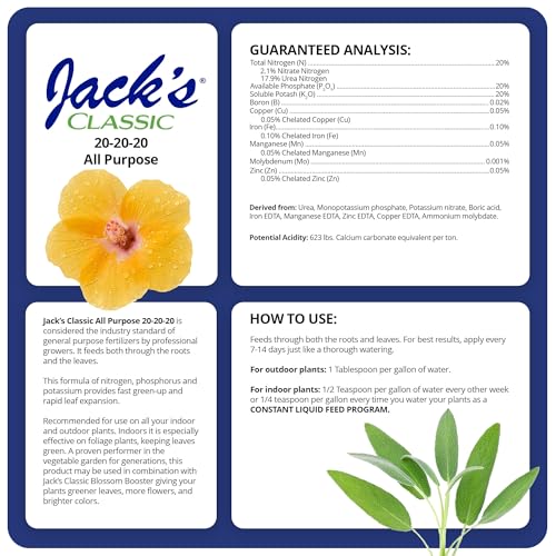 Image of Jack's Classic 20-20-20 All Purpose Water-Soluble Fertilizer with Micronutrients to Provide General Growth on All Plants, 8oz