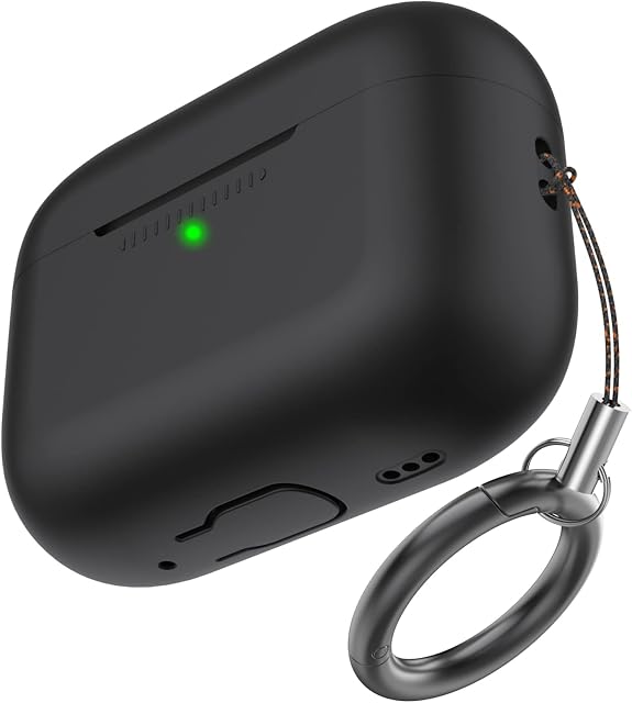 AhaStyle AirPods Pro 2 Case Cover (2022) Soft Silicone AirPods Pro 2nd Generation Case [With Carabiner] Full Body Shockproof Covers for Apple AirPods Pro 2 2022 Charging Case (Black)