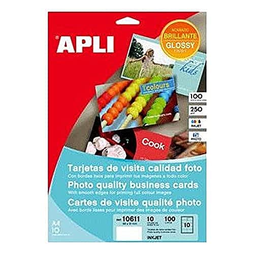 APLI 10611   Bolsa de 10 hojas tarjetas visita, 89 x 51 mm, para impresión, color glossy