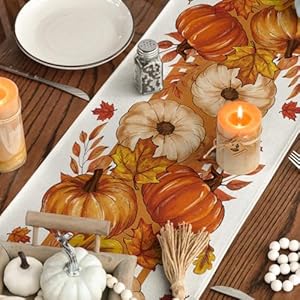 Artoid Mode Orange Pumpkin Maple Leaf Stripes Fall Table Runner, Seasonal Autumn Kitchen Dining Table Decoration for Home Party Decor 13x72 Inch Artoid Mode Orange Pumpkin Maple Leaf Stripes Fall Table Runner Seasonal Autumn Kitchen Dining Table Decoration for Home Party Decor 13×72 Inch
