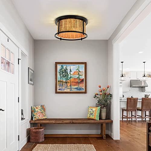 Desgnt Rattan Flush Mount Ceiling Light,Bamboo Wicker Ceiling Light Fixture,Handmade Boho Rattan Light Fixtures Ceiling,Farmhouse Light Fixtures For Bedroom Hallway Corridor Laundry Room Nursery #TOP4