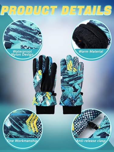 Image of Honoson 2 Pairs Kids Snow Gloves, Winter Waterproof | for Outdoor Snowboard Sledding, Warm Fleece Lining, Windproof, Adjustable Wrist Strap, Youth Cold Weather Ski Glove