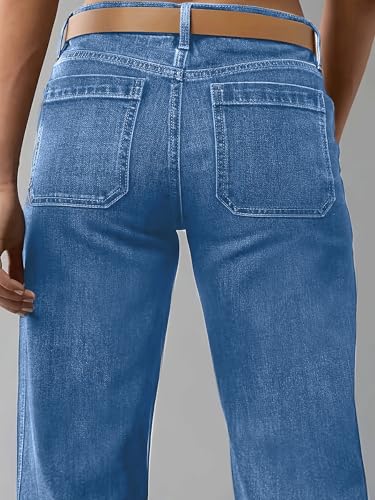 Women Wide Leg Jeans Mid Waisted Stretchy Straight Leg Jeans Loose Trendy Soft Denim Pants Y2K with Pockets4