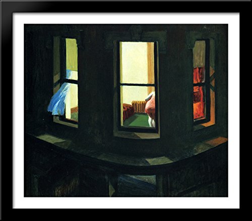 Night Windows 32x28 Large Black Wood Framed Print Art by Edward Hopper
