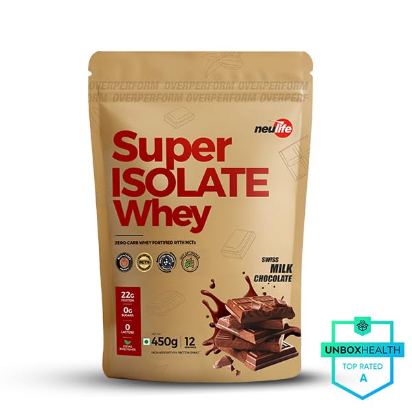 Image of Neulife Super Isolate Whey Protein 450 g | Max Absorption Protein Shake with Patented Ketofuel MCTs | Swiss Milk Chocolate