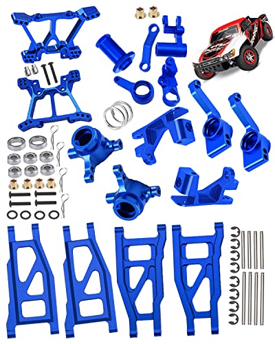 Rcarmumb Rc Upgrades Part For 1/10 Slash 4X4 (Vxl)/Stampede 4X4 (Vxl),Alloy Front Rear Suspension Arm,Caster Block,Steering Blocks,Rear Stub Axle Carriers,Shock Tower Set Hops Up,Navy Blue #TOP5