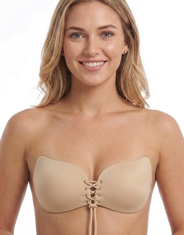 Invisible Adhesive Bra for Women Size B | Strapless Backless Stick On Push Up Bra | Reusable Silicone Sticky Bra for Deep Neck Dresses Beige-picture-37