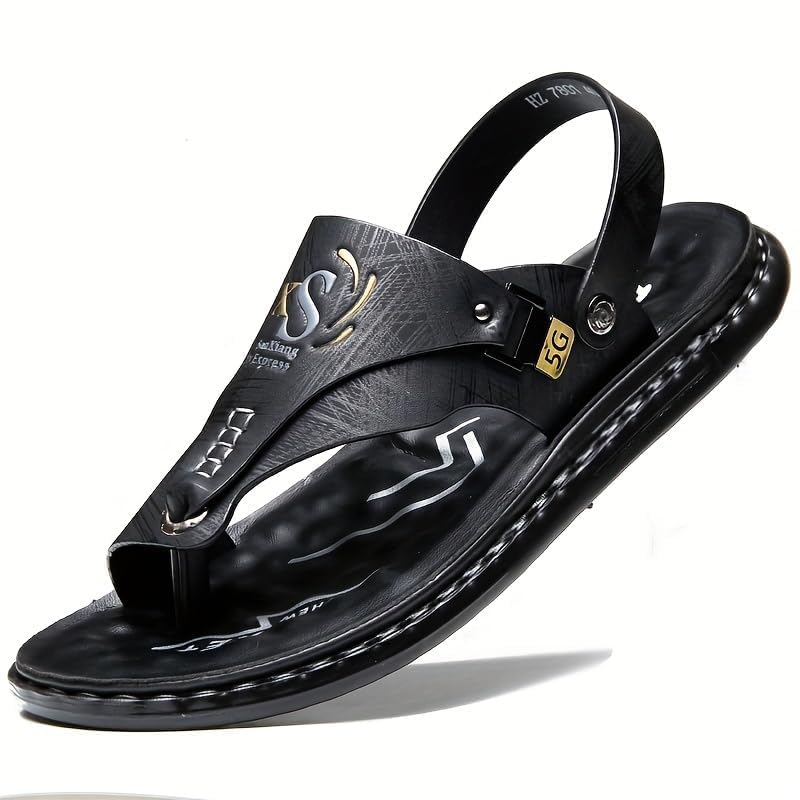 [Casual Sandals] Non-Slip Men's Casual Sandals | Solid Color Faux Slip-On Flip Flops, Round Toe Outdoor Beach Slides, Spring/Summer/Fall Collection4