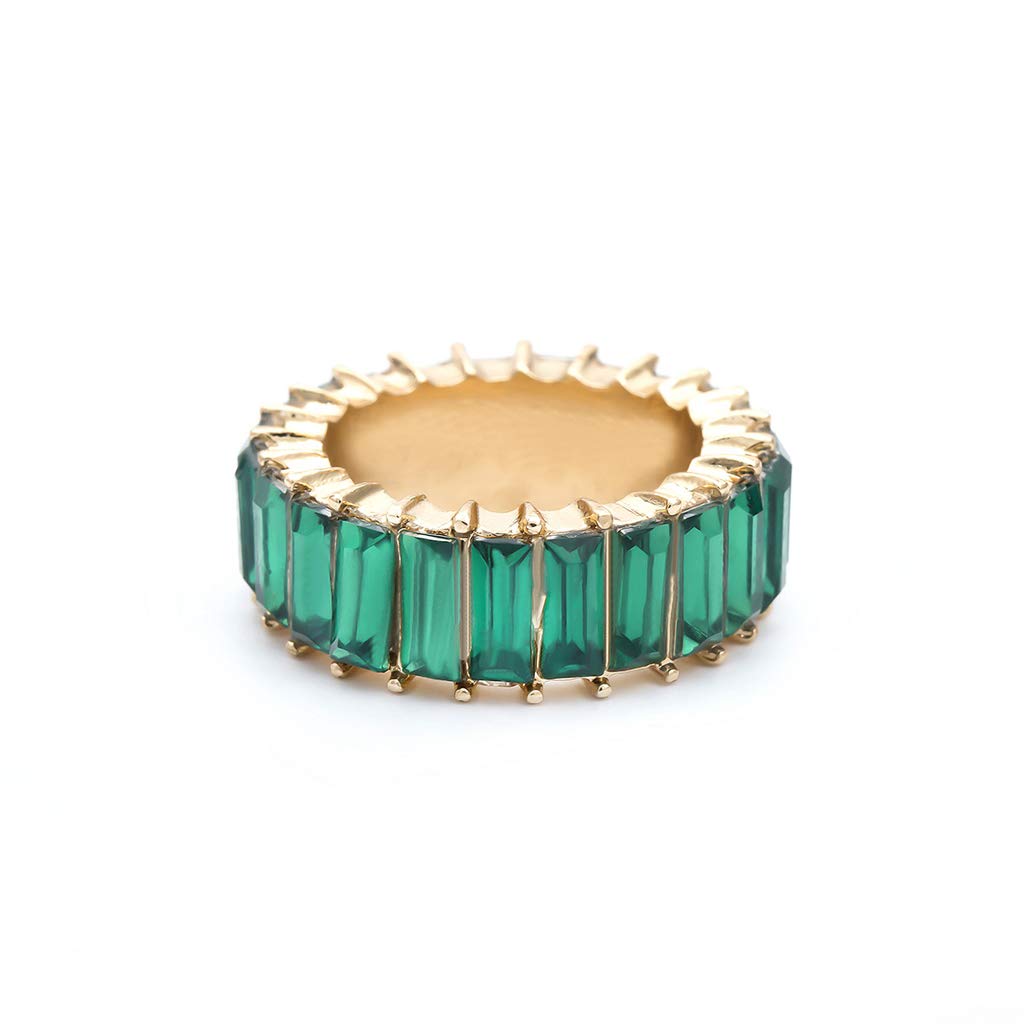 chenpaif Ring Jewelry,8 Colors Rainbow Crystals Ring Cubic Zirconia Baguette Band Ring Stackable Women