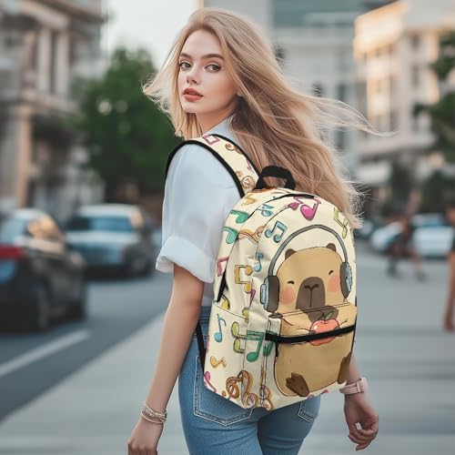 17 Inch Boys Girls School Backpacks Age 6-12 Comfy Padded Sturdy Cute Apple Capybara School Bags for Kids Lightweight Student Backpack for Girls Boys Daily Basic Bookbag Beige4