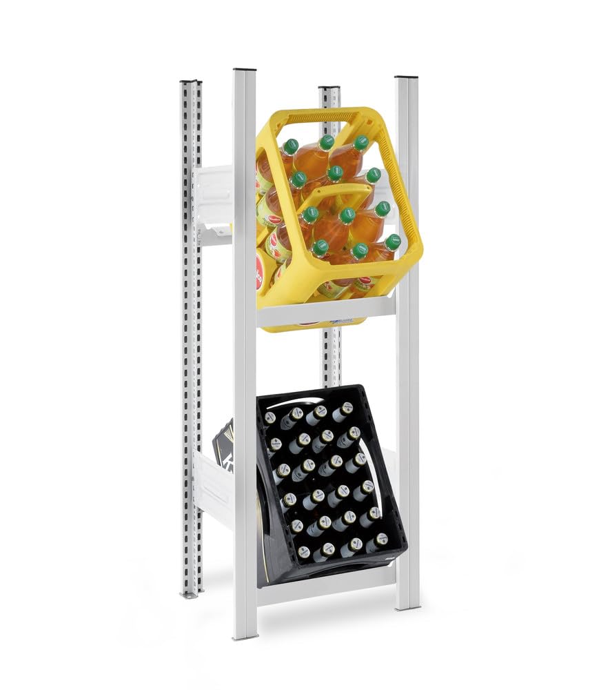 PROREGAL Getränkekistenregal Stecksystem | Grundregal | HxBxT 120x50x30cm | Fachlast 100kg | 2 Ebenen für 2 Getränkekisten | Lichtgrau
