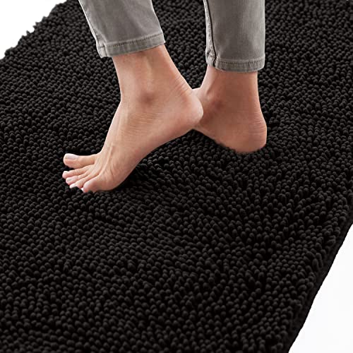Gorilla Grip Bath Rug 30X20, Thick Soft Absorbent Chenille, Rubber Backing Quick Dry Microfiber Mats, Machine Washable Rugs For Shower Floor, Bathroom Runner Bathmat Accessories Décor, Black #TOP3