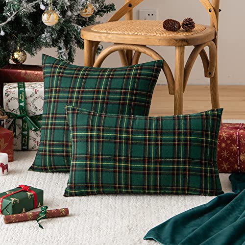 Image of AQOTHES Christmas Plaid Decorative Throw Pillow Covers Green 12x20 Inches
