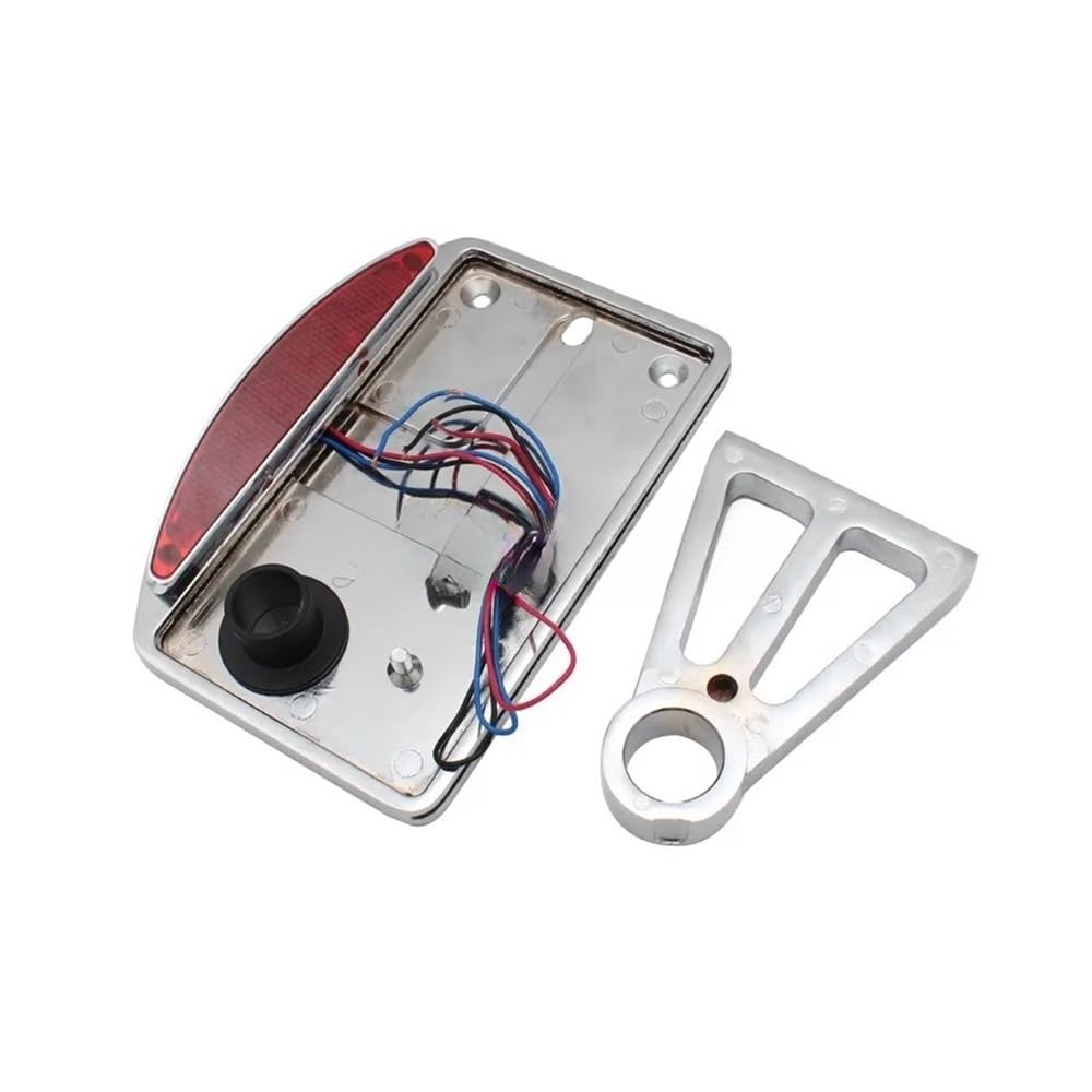 Feu Stop Arrière Moto 12V Halogène - Avec Support Plaque - Pour Chopper, Bobber - Aluminium Et Plastique