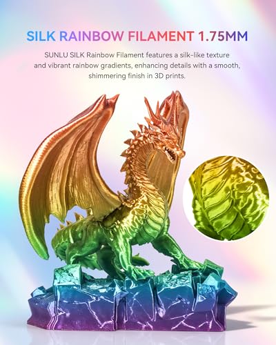 Image of SUNLU Rainbow Silk Filament Bundle, Multicolor Gradient 3D Filament, Shiny Silk 3D Printer Filament 1.75mm ±0.02mm, Individually Vacuum Packed, 0.25kg per Spool, 1kg in Total, 4 Pack. (Rainbow 02-05)