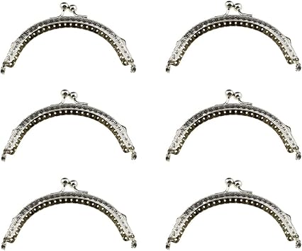 Hahiyo Purse Round Bag Kiss Clasp Frame Lock 10.5cm Diameter Rectangle Clutch Metal Vintage Latch Clip Smooth Open Close Sturdy No Scratch Loose Gap for DIY Crochet Fabric Coin Leather Bag 6pcs Silver