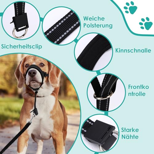 Halti Für Große Hunde, Hundehalfter Mit Gepolstertem Stoff, Verstellbar Ziehen Verhindert Halti Kopfgeschirr, Weich Anti-Zug-Halsband Für Große Hunde (Schwarz, L (Schnauze: 11,6-14,8zoll))