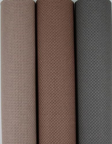 Image of KCS 3 pc of 15 inch x 18 inch(38cmx45cm) Counted Cross Stitch Cotton Aida Cloth Needlework Rolled Fabric Box,14CT,Coffee+Brown+Dark Grey