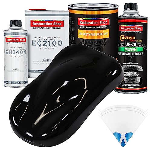 Restoration Shop - Jet Black (Gloss) Urethane Basecoat with European Clearcoat Auto Paint - Complete Quart Paint Color Kit - Automotive Refinish Coating