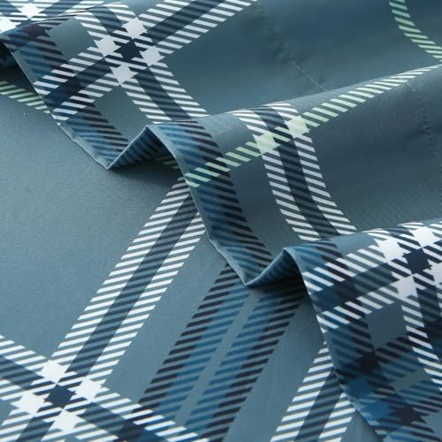 Image of MUXHOMO King Size 4 Piece Sheet Set, Soft Breathable Bed Sheet Set for Bedroom with Deep Pocket Up to 16 inch, Wrinkle-Free & Cooling Bedding for Oeko-TEX Certified - Grayish Green Plaid