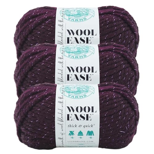 Image of Lion Brand Yarn Wool-Ease Thick and Quick Yarn, Soft and Bulky Yarn for Knitting, Crocheting, and Crafting, 3 Pack, Galaxy | Super Bulky Wool Acrylic Blend Fiber for Soft Hats, Sweaters, Chunky Blankets, Yarn for Crochet, Knitting, Crafts, Weaving