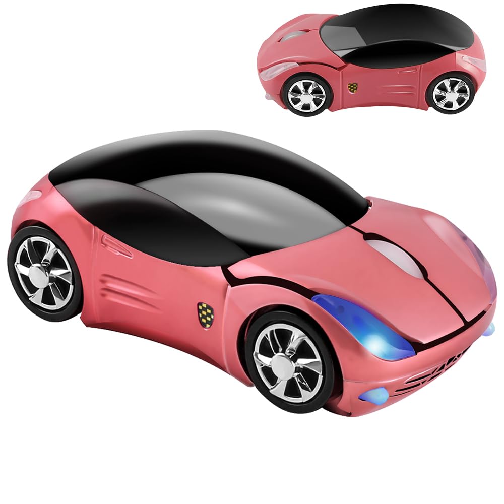 Wireless Mouse Cute Sport Car Shape Mouse Optical Ergonomic Gaming Mice Mini Small Office Gift for Boy Girl Men Women Kids Mom Dad with USB Receiver