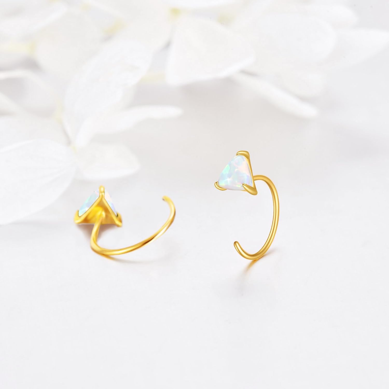 DOVRAN 14K Gold Opal Earrings for Women Real Solid Yellow Gold Triangle Hoop Hypoallergenic Jewelry Gifts for Her - Image 2