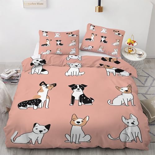 Housse de couette 220x240 chiot et parure de lit rose en microfibre douce avec taies - 2