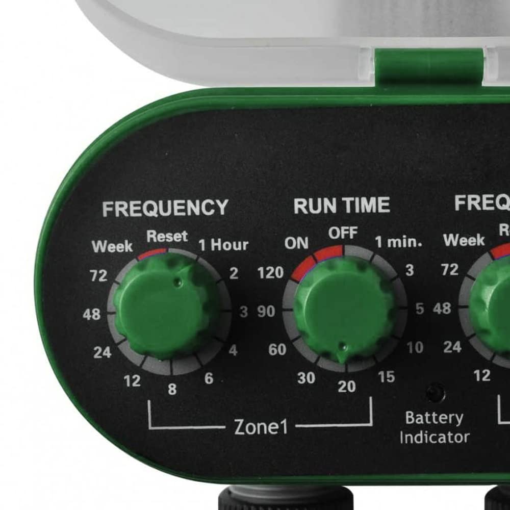 Timer automatico per irrigazione da giardino Doppia uscita per un controllo efficiente Due settori contemporaneamente. Configurazione facile con due ruote per tempo di ciclo e irrigazione.