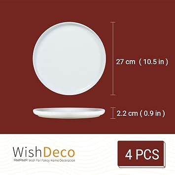 WishDeco Ceramic Dinner Plates Set of 4, Large Serving Plates 27 cm